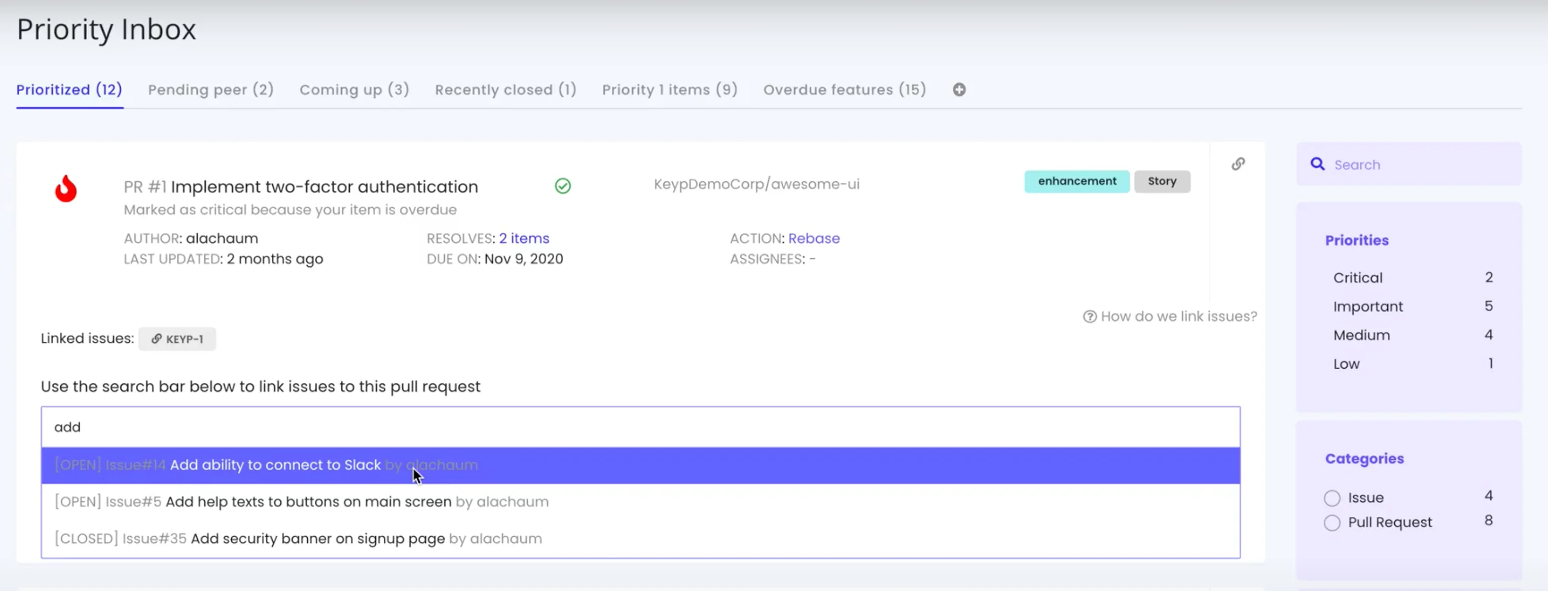 Feature improvement - Pull request and issues linking